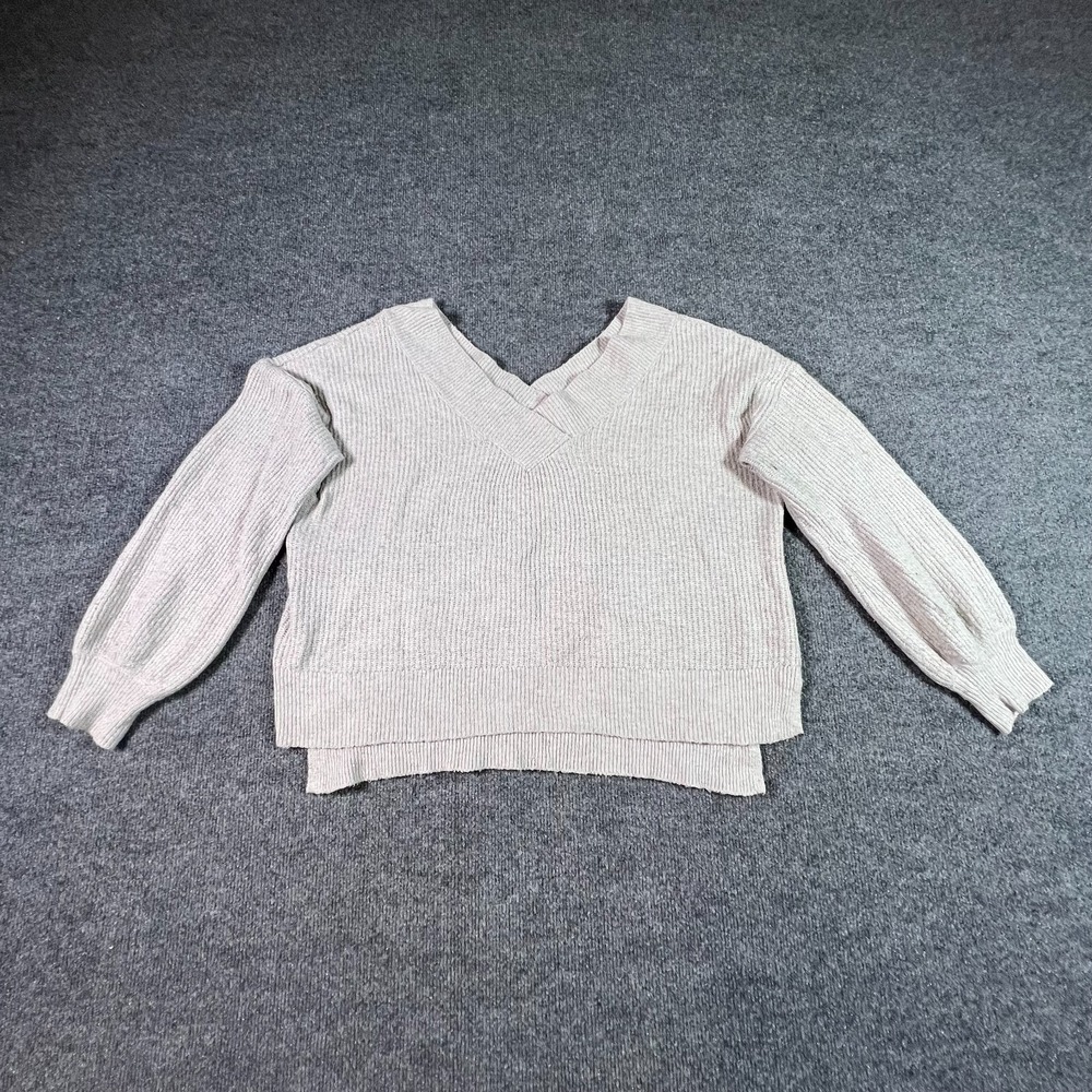Pink Rose Sweater Women's L Gray Polyester Knit Holiday V-Neck Winter Stretch